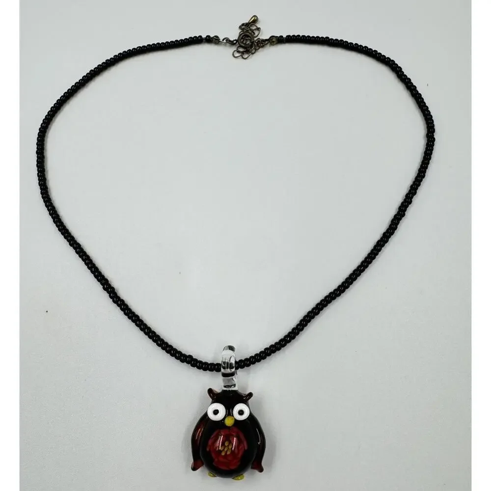 Artisan Handmade Lampwork Art Glass Flower Owl Pendant Beaded Necklace 16 - 19